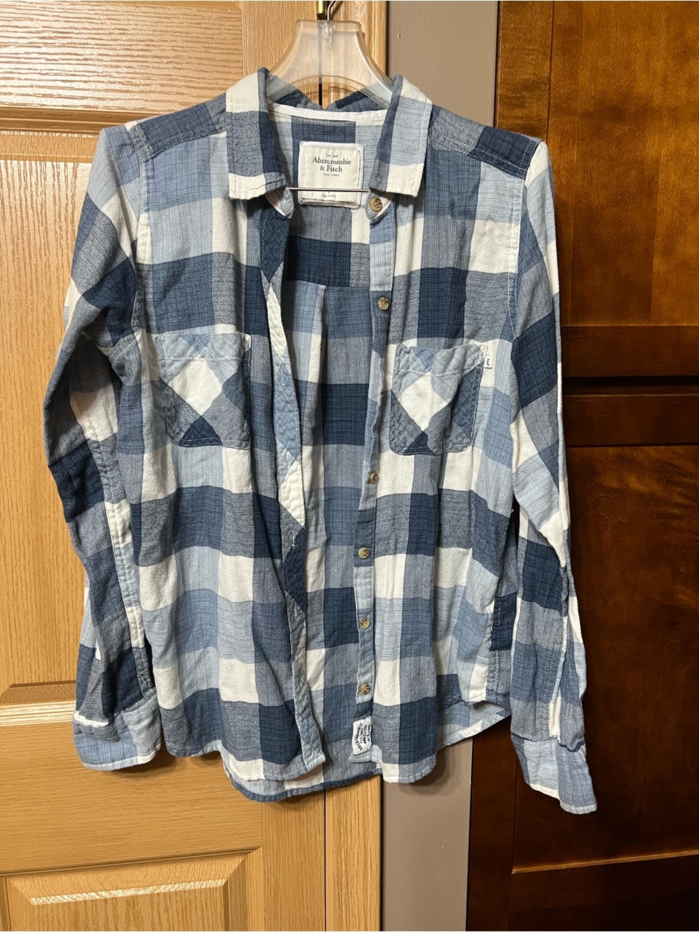 Abercrombie & Fitch Navy and White Plaid Flannel Shirt